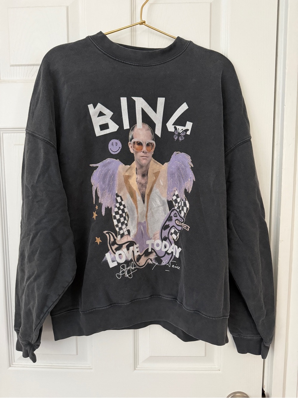 Anine Bing Black Graphic 'Love Today' Crewneck Sweatshirt